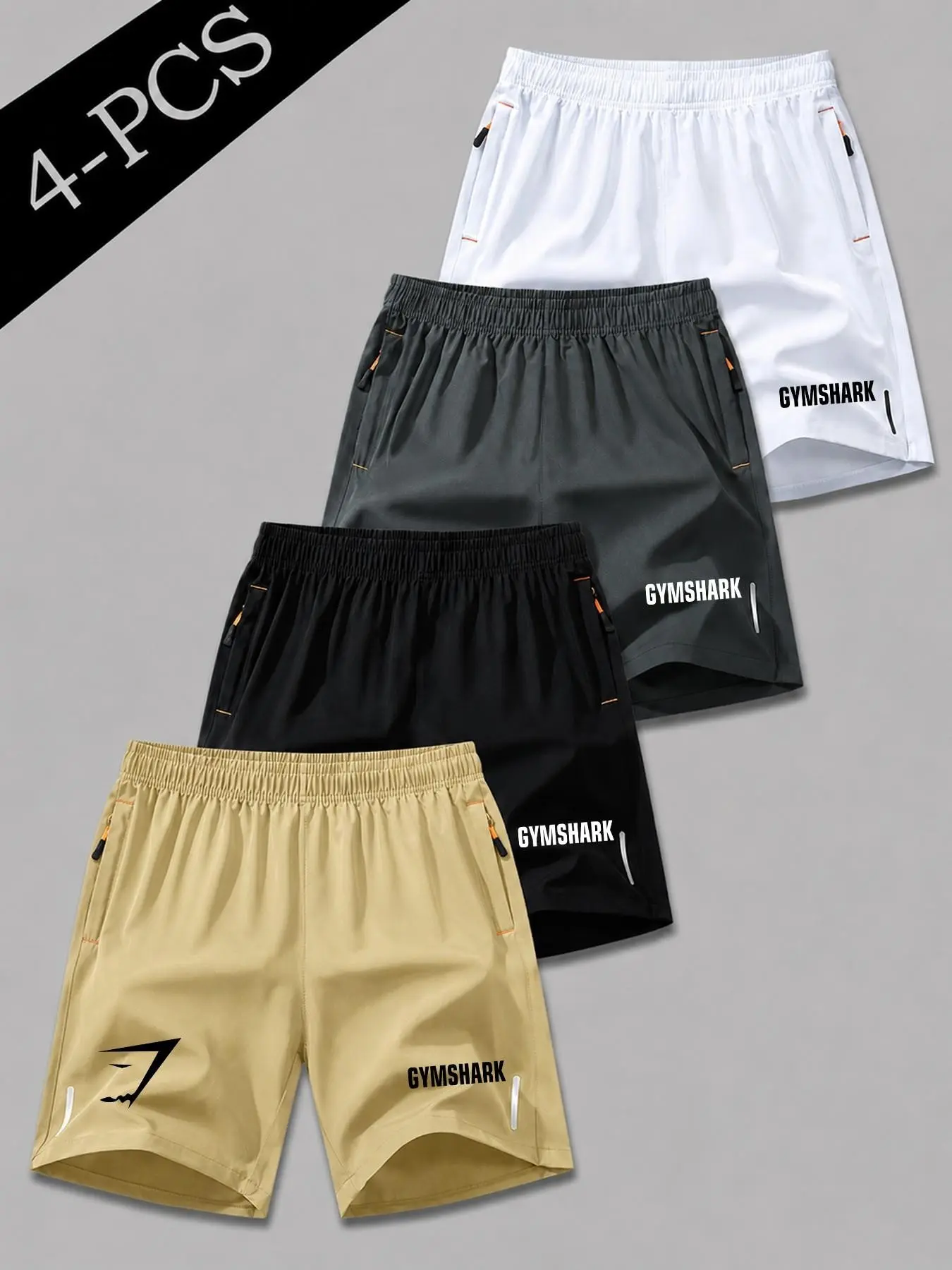 4-Piece Sporty Shorts Set, Running Training, Fitness, Outdoor Leisure, Athleisure Shorts, Minimalist Letter Logo, Lightweight Quick-Dry Breathable Fabric, Unisex