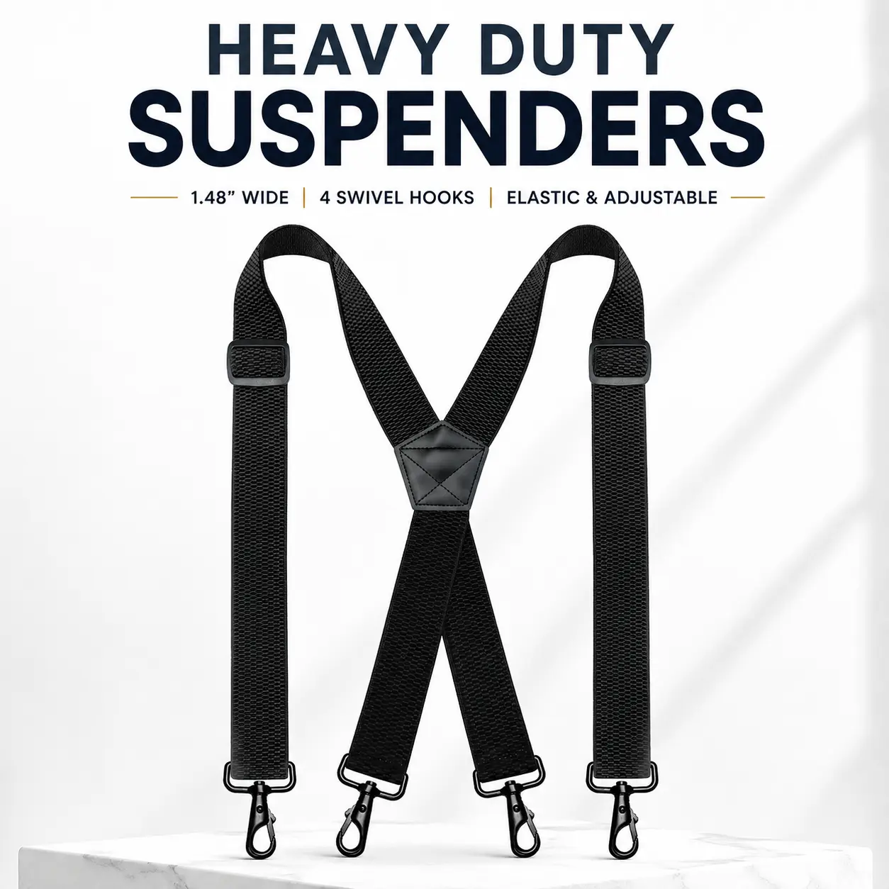Men's Heavy Duty Suspenders with 4 Rotating Swivel Clips 1.48" Wide Elastic Adjustable Suspenders for Jeans Work Pants