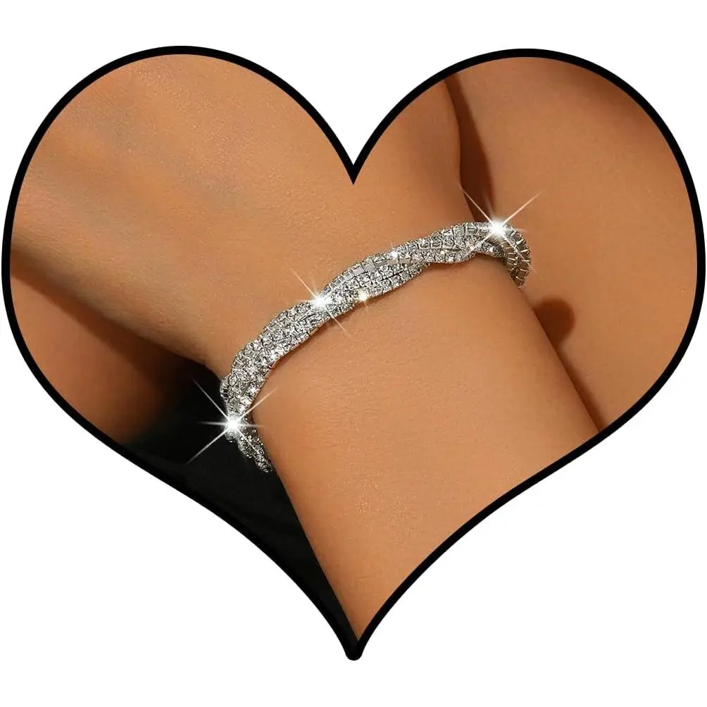 Rhinestone Bracelet for Women Sparkly Stretch Rhinestone Bracelet Elegant Wedding Bridal Bracelets Prom Party Wedding  Accessories for Bride Bridesmaid