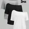 Women's Plus Size 3-Pack One-Shoulder Loose Short Sleeve T-Shirt Casual Solid Color Basic Top, Thin, Comfortable, Stylish and #GLOBAL PICKS
