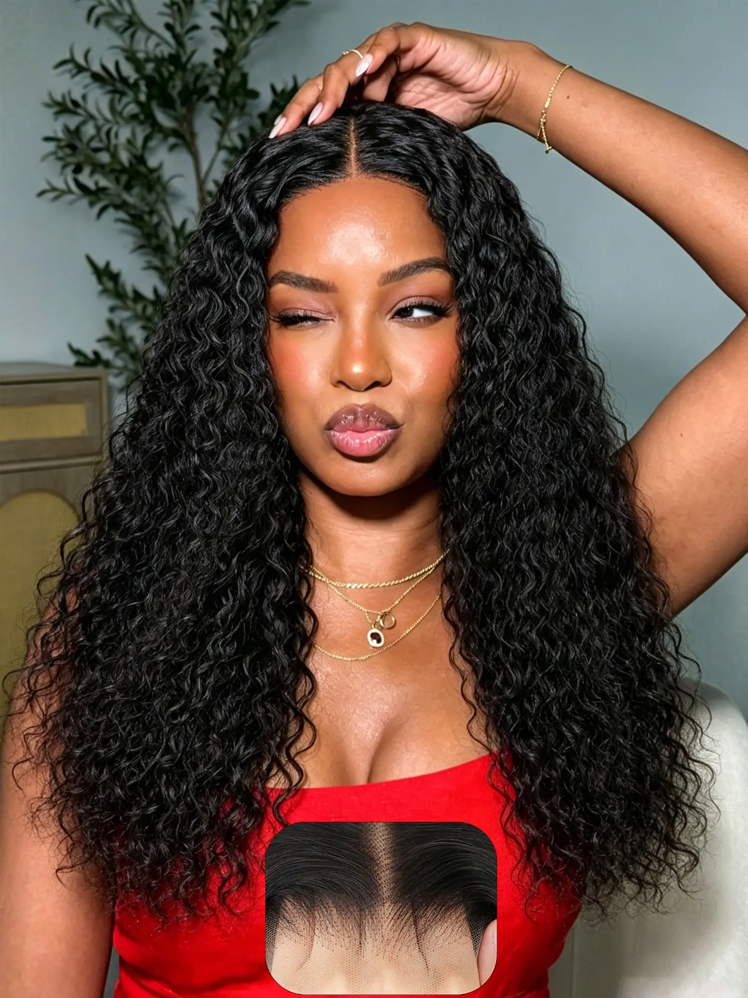 5*5 Glueless Jerry Curly Long Human Hair Lace Wig, Pre Cut Natural Hairline Middle Part Beginner Friendly, Wear and Go for Women Daily & Party 20-28 Inch