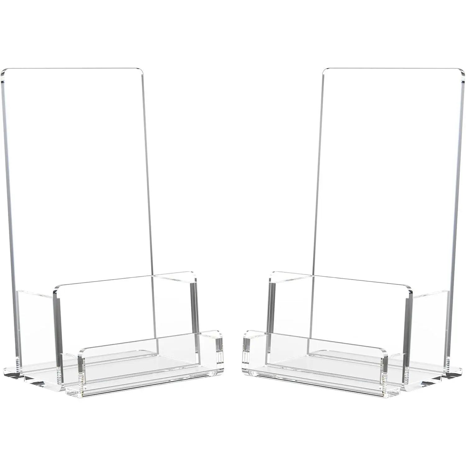 Acrylic Brochure Holder 4x6 Inches, 2 Pack Clear Display Stand with Business Card Pocket for Flyers, Menus, Postcards - Tabletop for Cafe, Retail, Restaurant