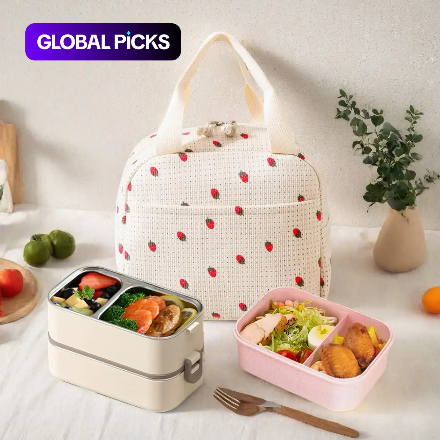 Cute Strawberry Pattern Insulated Work Lunch Bag, Insulated Snack Bag, Corduroy Lunch Tote, Large-Capacity Portable Cooler Tote for Women, Reusable Bento Bag for Office, School, Picnic & Travel, Durable Lunchbox #GLOBAL PICKS