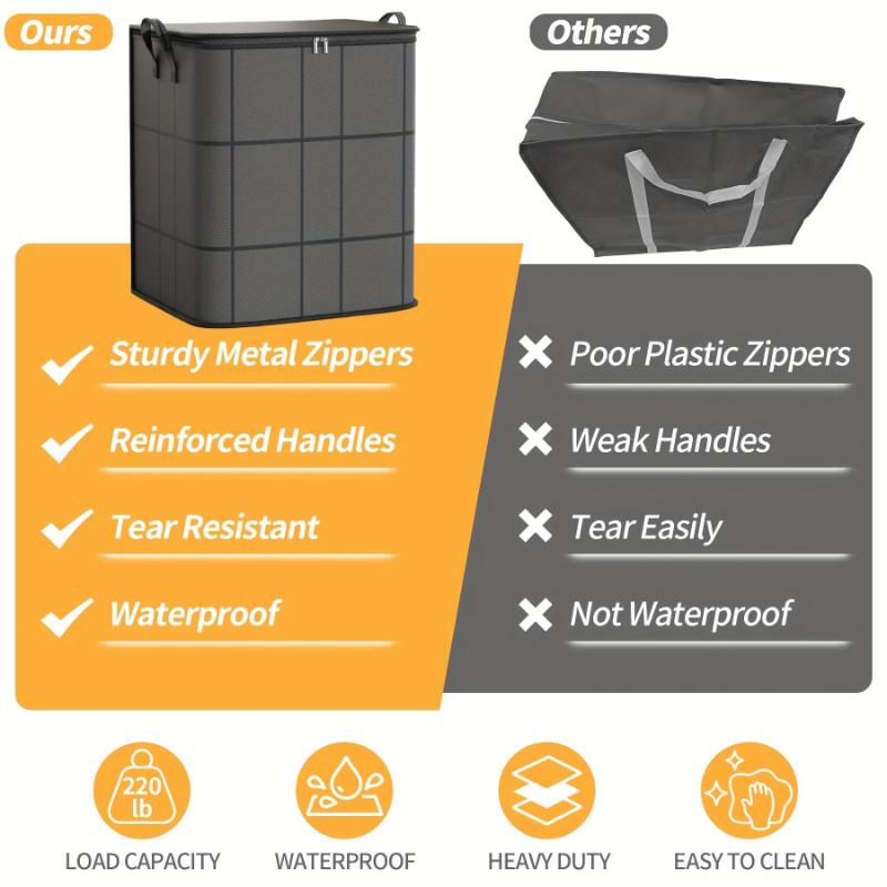 [Under Bed Storage Bags] Under Bed Storage Bags | Large Capacity Stackable | Durable Non-Woven Fabric with Handles & Secure Flap Closure, Multi-Purpose Organizer for Clothes, Quilts, Blankets - Bedroom, Home Storage Containers