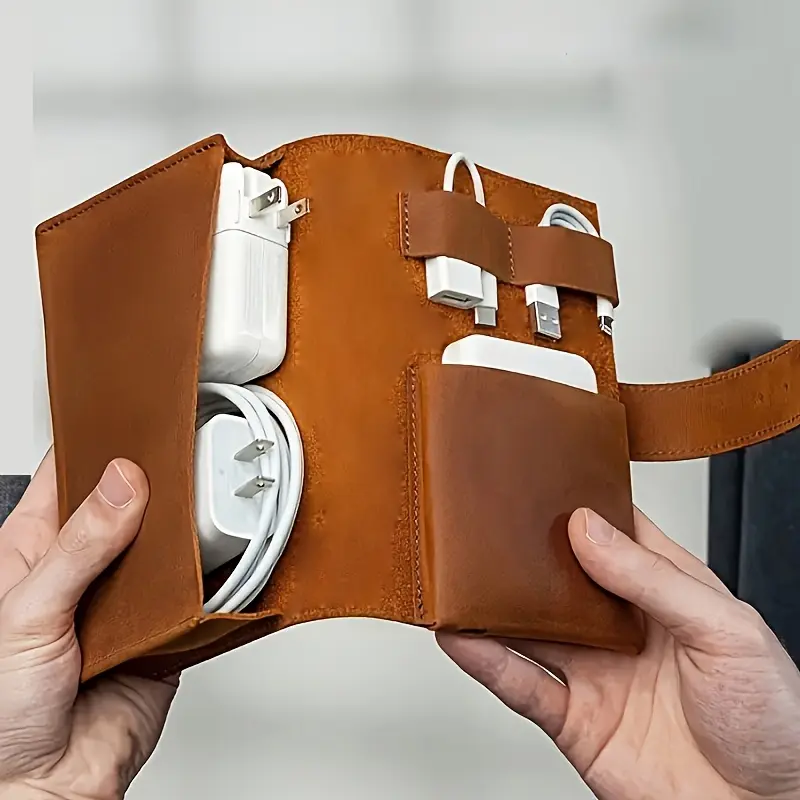 Tool book electronic device storage travel bag, travel cable organizer box, travel cord organizer, road wire organizer, electronic device travel storage bag, electronic device storage bag, PU leather material. Add orderly management to your power supply