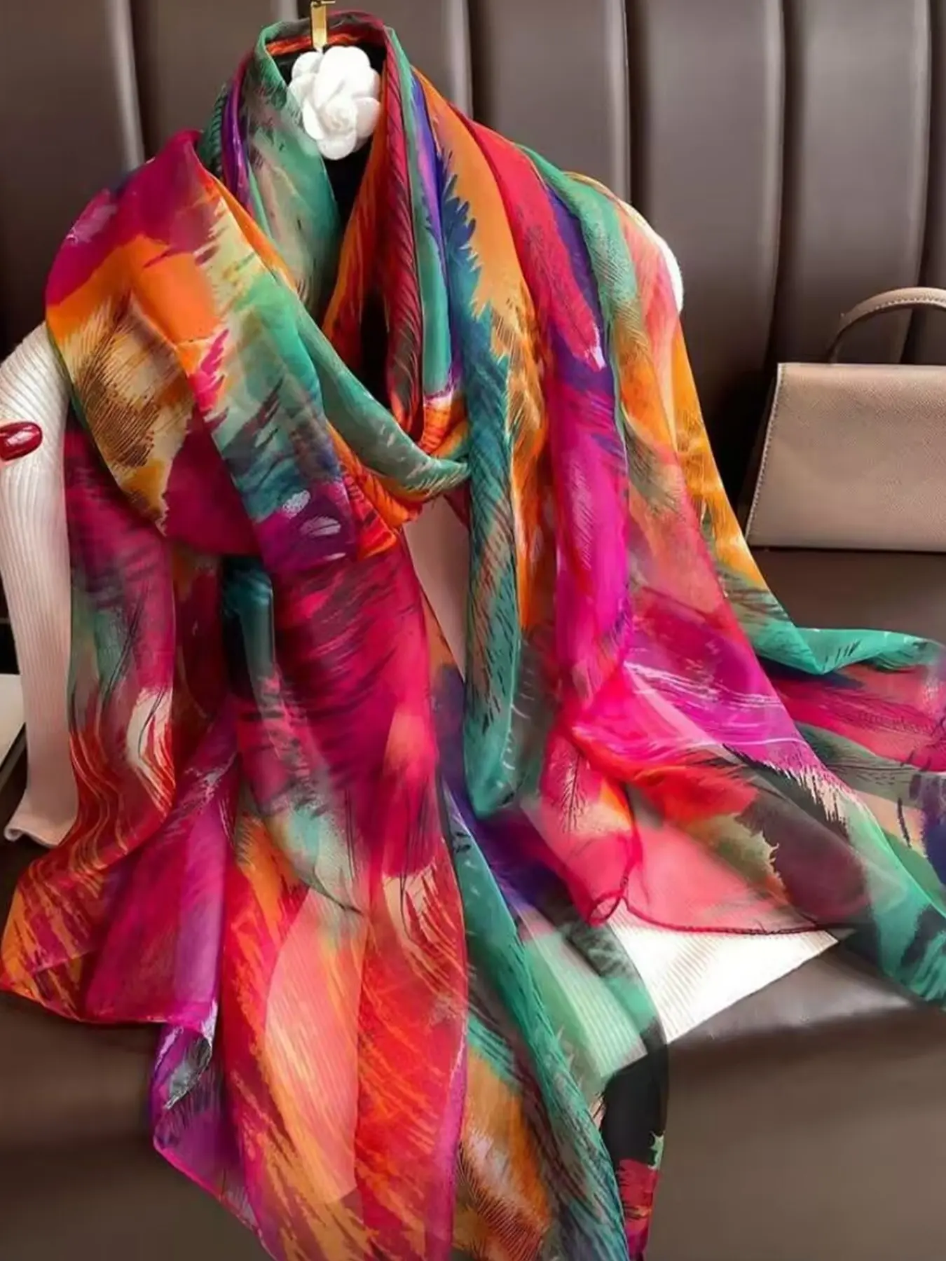 1pc Women's Fashion Chiffon Scarf, Lightweight Versatile Artistic Travel Sun Protection Shawl Neck Wrap,Beach,Holiday,Vacation