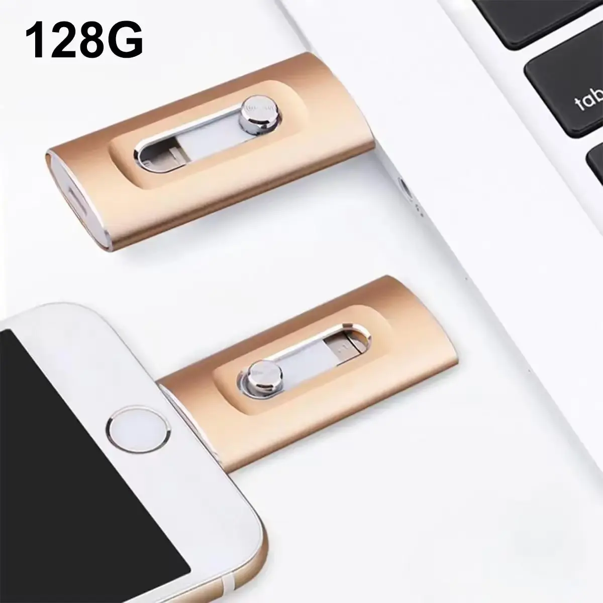 MFi Certified 3‑in‑1 OTG Photo Stick 256GB, USB 3.0 High‑Speed Flash Drive with Lightning & Type‑C, External Storage for iPhone & PC Photo File Backup