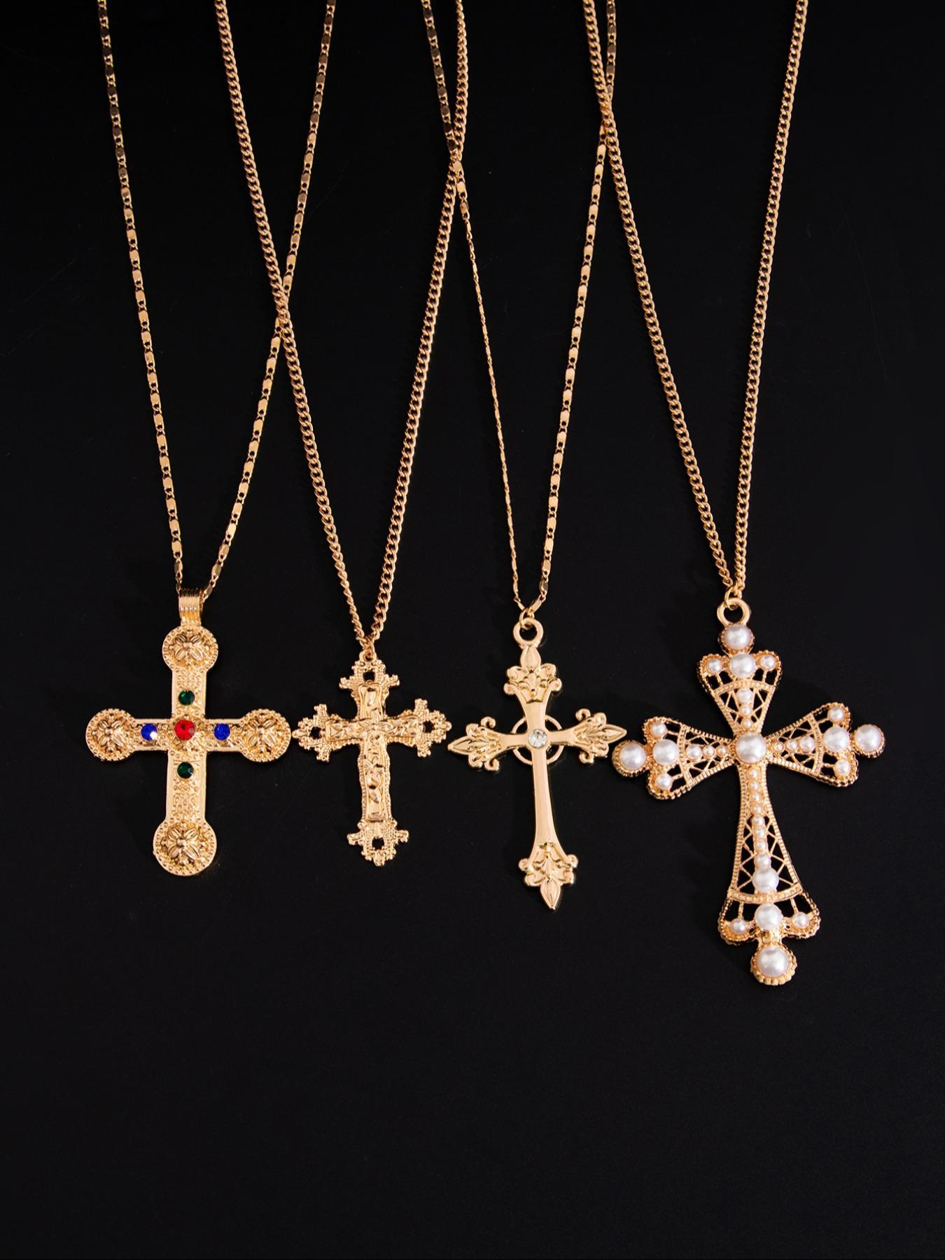 Vintage Punk Cross Pendant Necklace, Cross Chain Design, Fashion Jewelry for Party, Daily Clothing Decor, Trendy All-match & Exquisite Jewelry for Birthday Gift