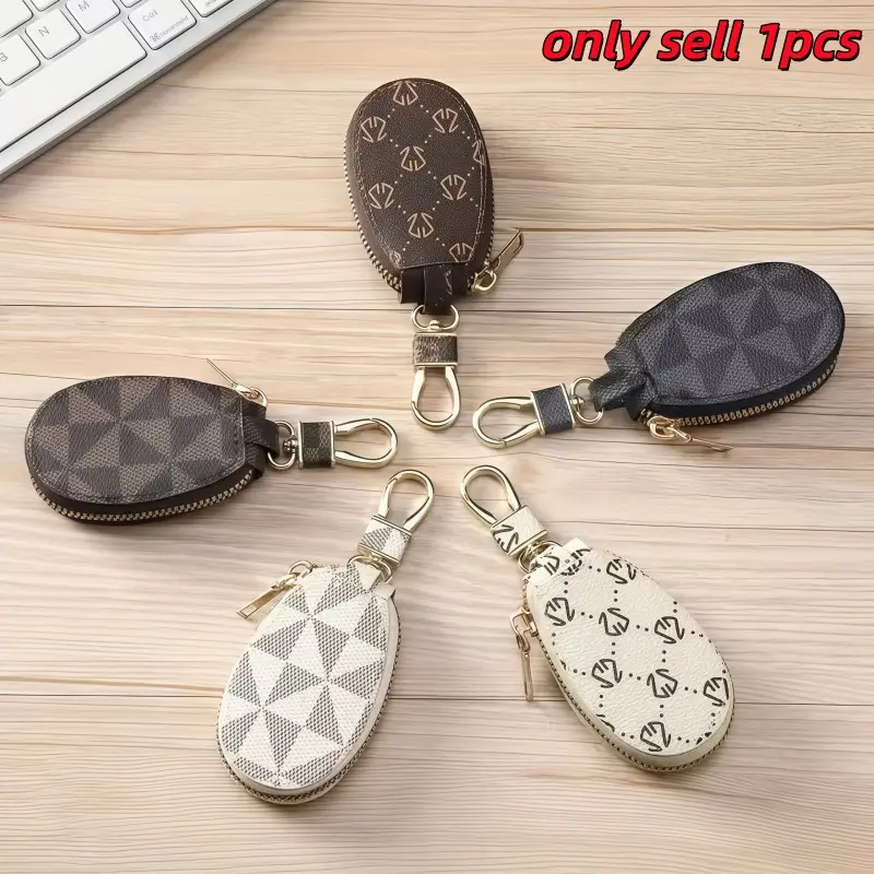 Vintage Rhombus Key Organizer Bag, Dura-Lasting Fabric with Smooth Zipper, Internal Hook for Keys & Access Cards, Portable Design for Daily Use