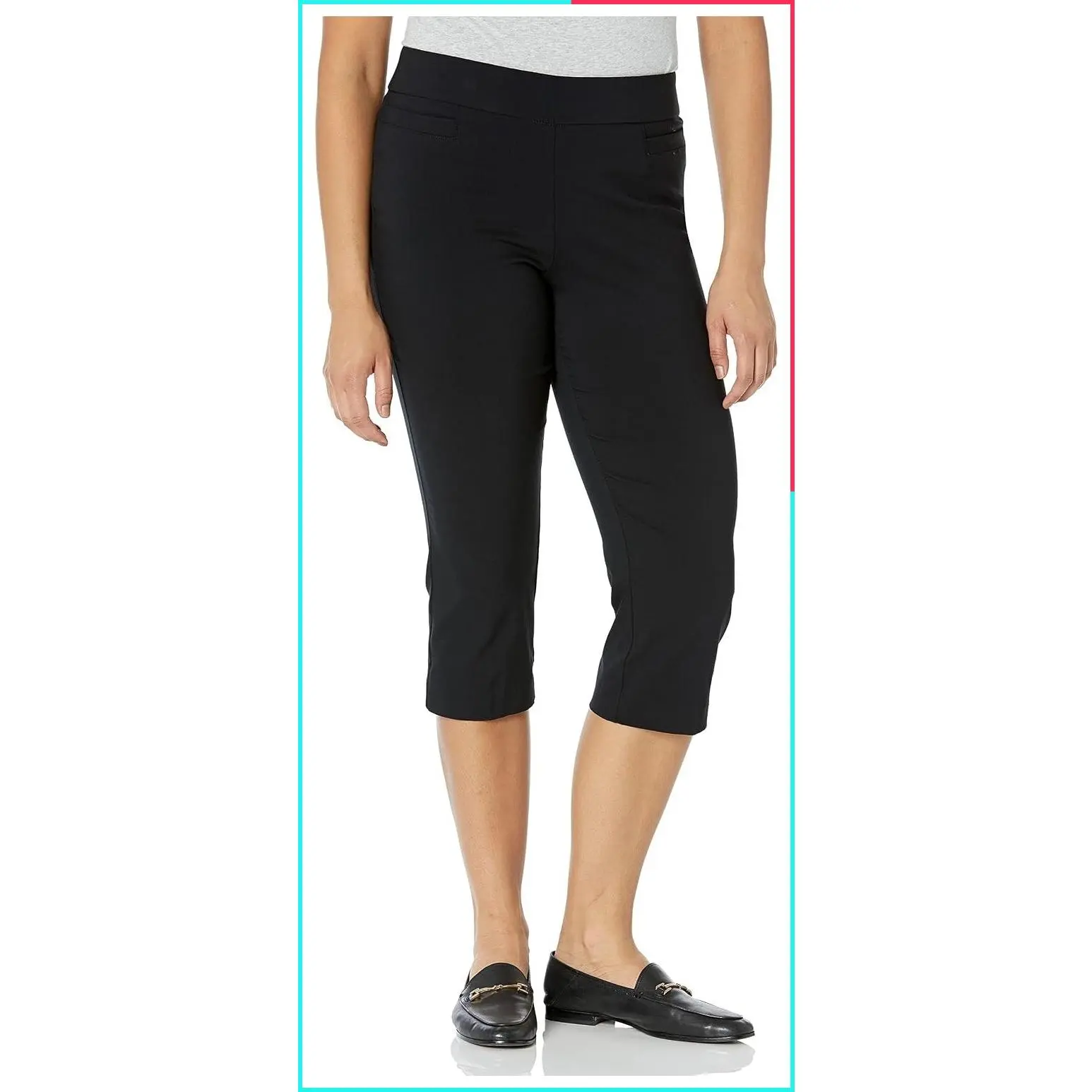 Women's Pull-On Stretch Capri Pants, High Waist Straight Leg Cropped with Pockets, 21-Inch Inseam