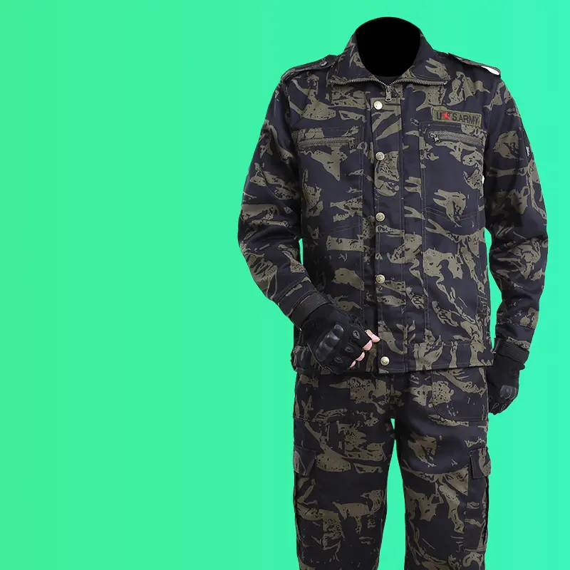 Mens Camo Jacket & Pants Set Durable Tactical Uniform For Outdoor Work Construction Site Auto Repair Student Military Training