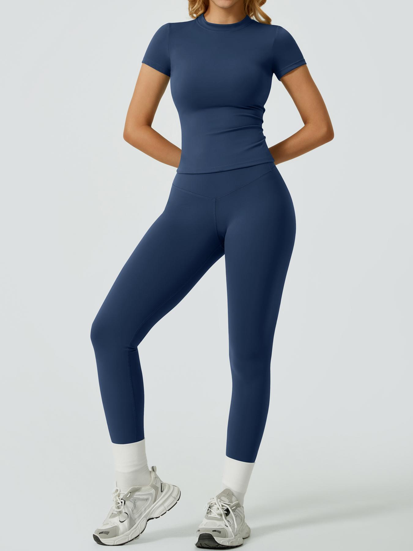 Two-Piece Set Women's Solid Ribbed Long Sleeve Tee & Leggings Sport Set, Casual Breathable Quick Drying T-shirt & Skinny Pants Set for Yoga Gym Workout Running, Ladies Sportswear for All Seasons, Sweatsuit Set, Activewear Set