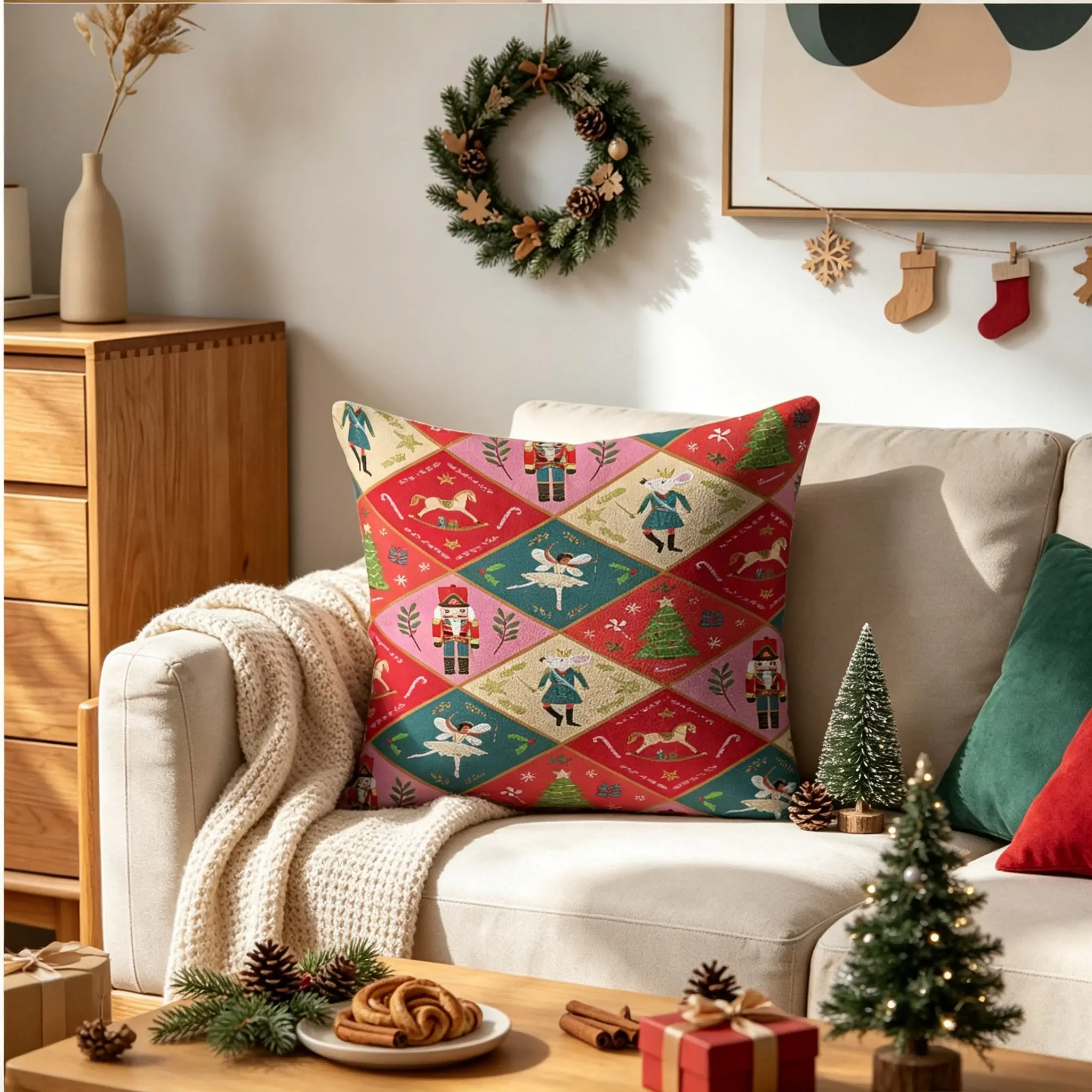 1Pc Nutcracker Christmas Digital Print Throw Pillow, Soft Cushion That Includes Pillow Core, Eye‑catching Accent Pillow Brings Playful Festive Vibe, For Adult Shoppers, Ideal For Sofa, Couch, Bedroom & Holiday Party Home Decor, Cushions For Sofa