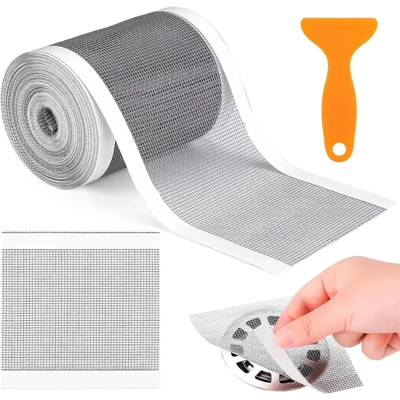 Cuttable Adhesive Shower Drain Hair Catcher Stickers, Disposable Mesh Drain Screen Hair Trap, Drain Cover for Bathroom, Bathtub and Kitchen Sinks