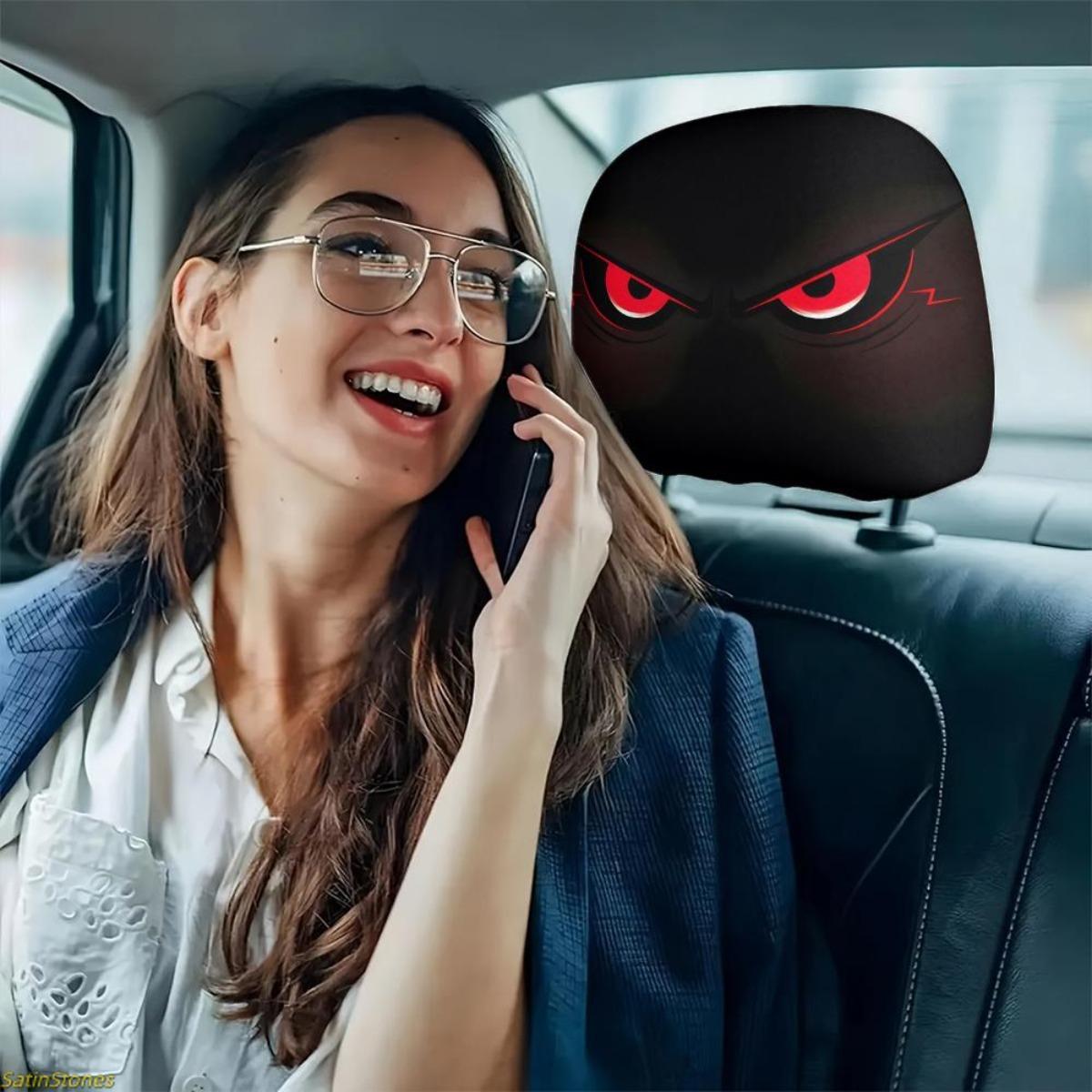 2 Pack Deep Angry Eyes Car Headrest Covers, Car Seat Protectors, Car Seat Decor, Universal Seat Protectors, Dust Resistant, No Filling, Long Driving Neck Relief, Father's Day Gift