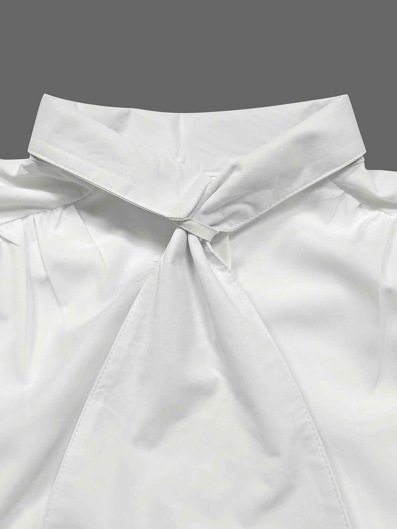 Women's Solid Color Long Sleeve High Neck Shirt, Versatile Large Bow Tie Top, Elegant Ladies Blouse for Any Occasion, Casual Bishop Sleeve