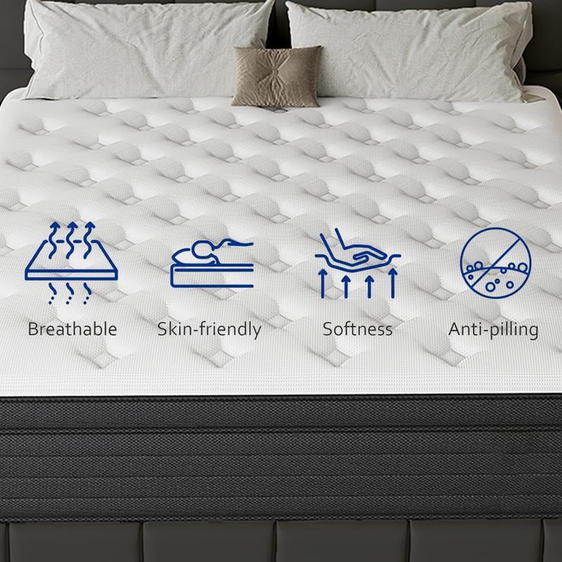 10/12/14 Inch Memory Mattress with Independent Springs, Provides Pressure Relief, Motion Isolation and Firm Edges, Medium Firm, Twin/Full/Queen/King Size