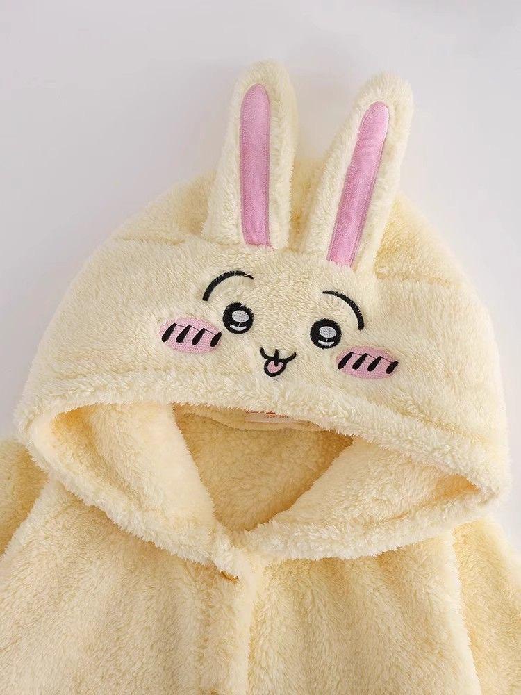 Autumn and winter Usaqi pajamas chiikawa nightgown for women cute coral velvet thickened home clothes