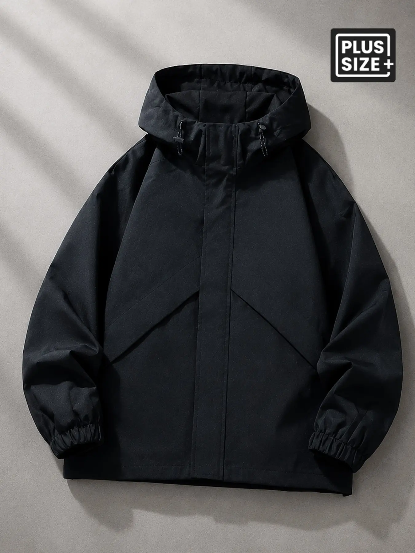 Men's Large Size Hooded Windbreaker Jacket, Simple Anti-Wind Coat with Drawstring Hem, Urban Commute Style, Casual Outerwear