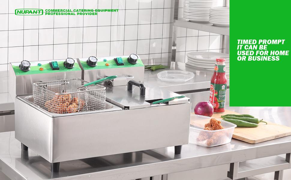 20L/21.2QT Commercial Deep Fryer with Timer Dual Tank Electric Countertop Fryer with Double Baskets and Lids, Temp Control, 3400W/110V Stainless Steel Large Deep Fryer for Restaurant Kitchen