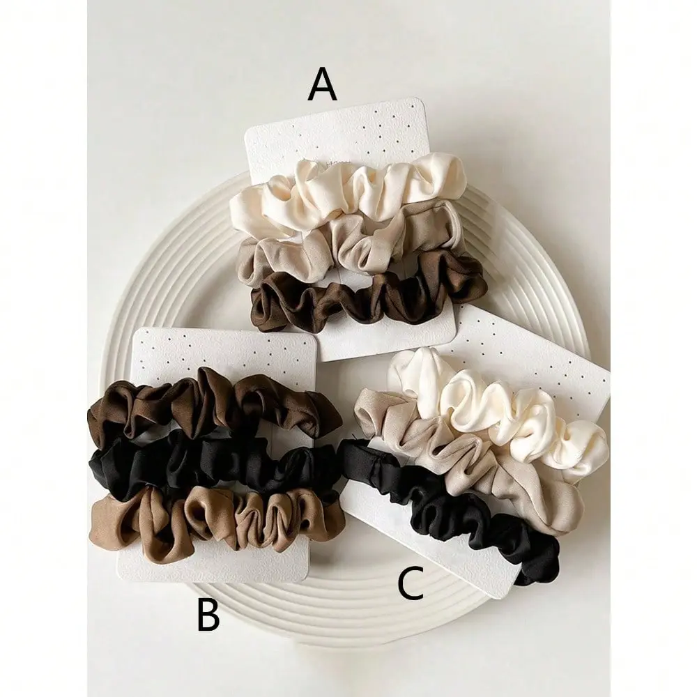Luxury Soft Satin Scrunchies - Unisex Vintage Aesthetic Set of 3 Fashionable Hair Accessories, Ideal for Daily Face Washing & Gym Routines