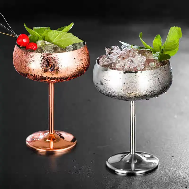 Bar creative 304 stainless steel round mouth wide mouth design short gold-plated martini cup goblet classic restaurant Drinking Glassware