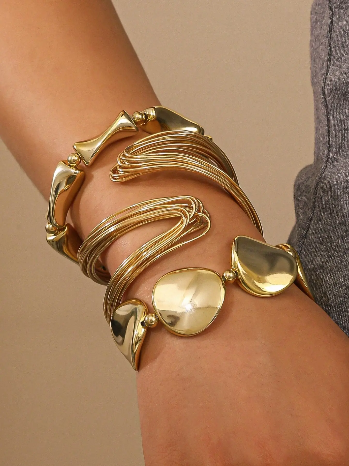 Altistry 3-Piece Asymmetrical Bracelet Set, Fashionable Jewelry for Daily Wear, Party, Gifts, Includes 2 Plastic Bracelets
