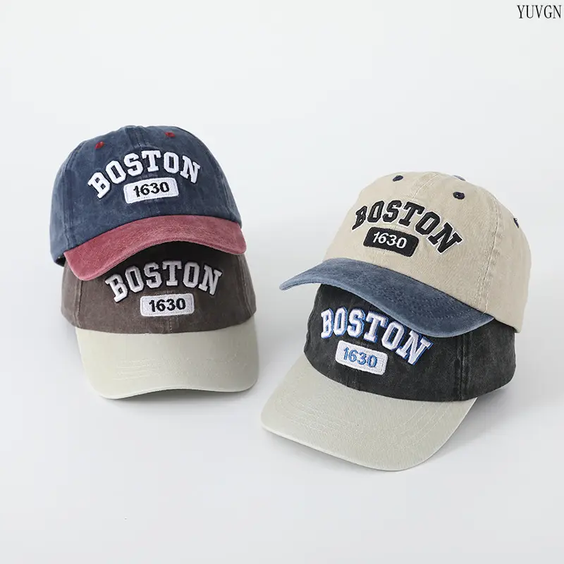 Vintage Washed  Embroidered Baseball Cap, Color Block Curved Brim Dad Hat, Adjustable Distressed Casual Sun Hat, Retro Outdoor Streetwear Hat for Men Women Daily Travel