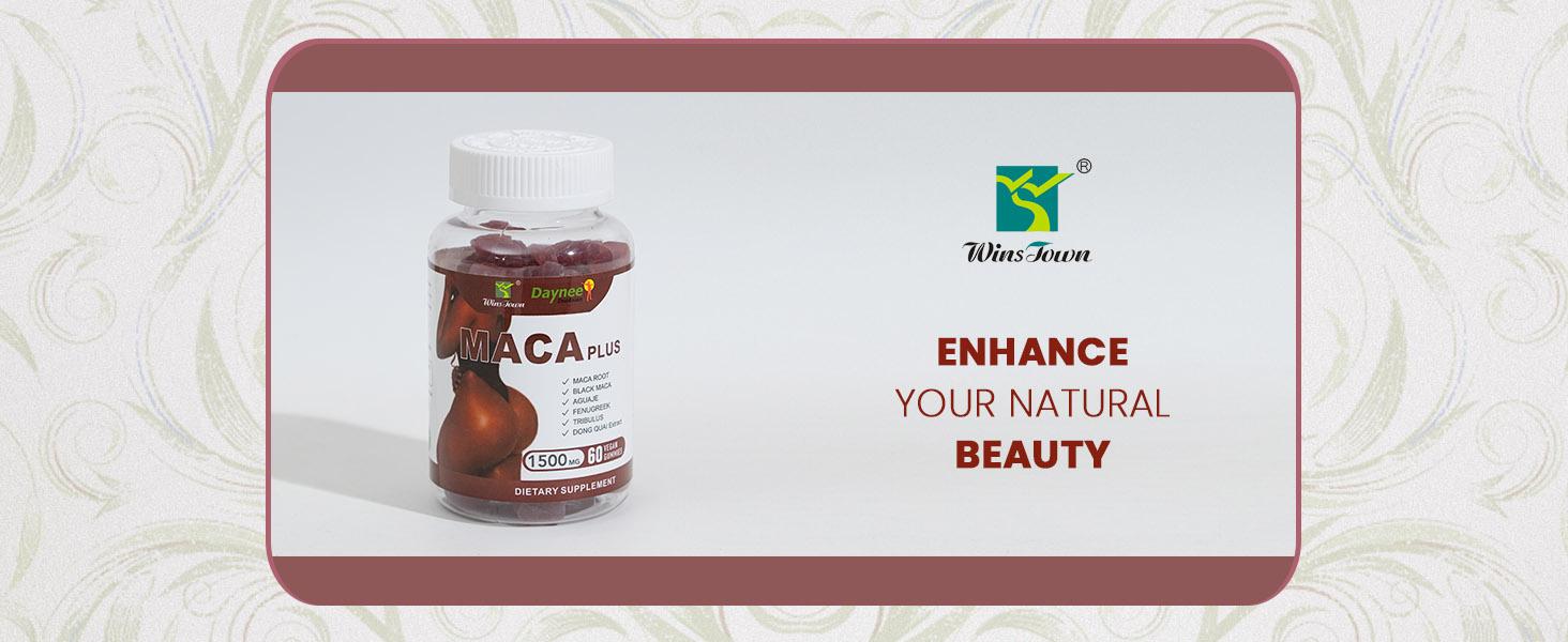 Wins Town Maca Plus Gummies 1500mg  with Black Maca Root & Dong Quai Extract 60 Vegan Gummies Antioxidant Supplement