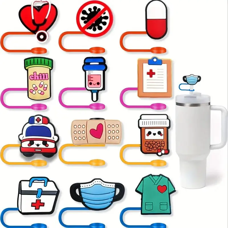 Nurse Straw Cover Cap, 12pcs Medical Straw Topper, Silicone Straw Tip Cover for Water Cup Straws, Drink Cover, Straw Toppers for Tumblers