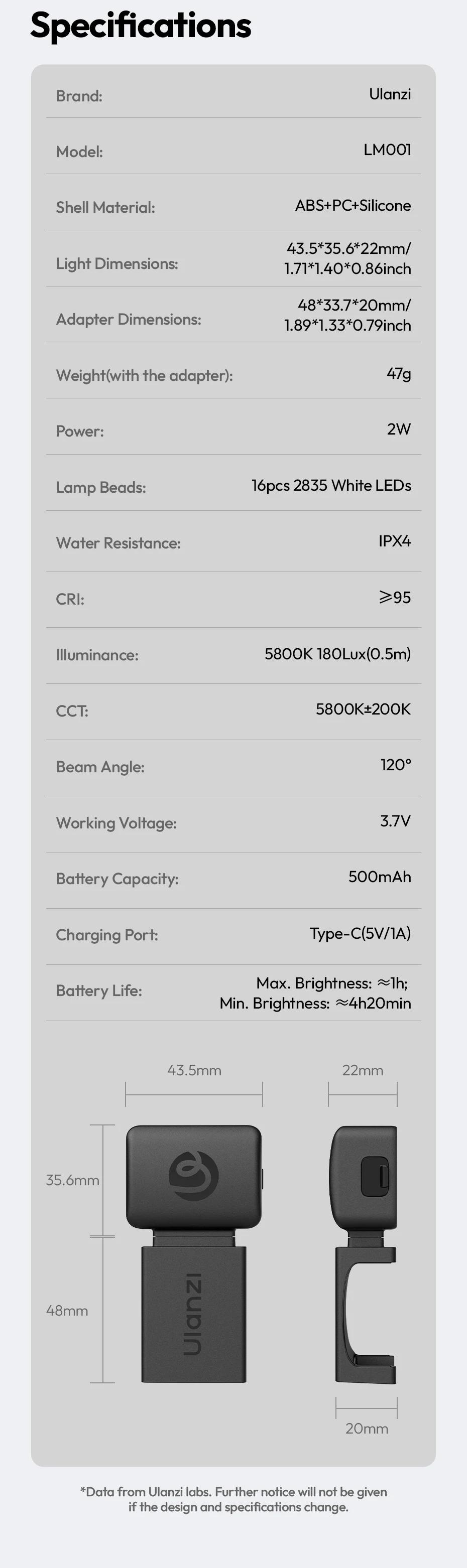 Ulanzi LM001 Pocket 3/Xtra Muse Mini Light 3-Level Soft Light LED Video Light for DJI OSMO Pocket 3/Xtra Muse for Photography Livestreaming Vlog