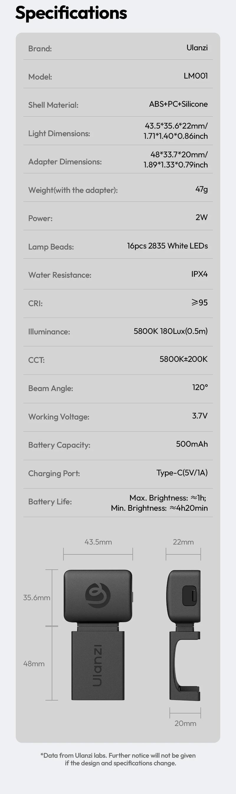 Ulanzi LM001 Pocket 3/Xtra Muse Mini Light 3-Level Soft Light LED Video Light for DJI OSMO Pocket 3/Xtra Muse for Photography Livestreaming Vlog