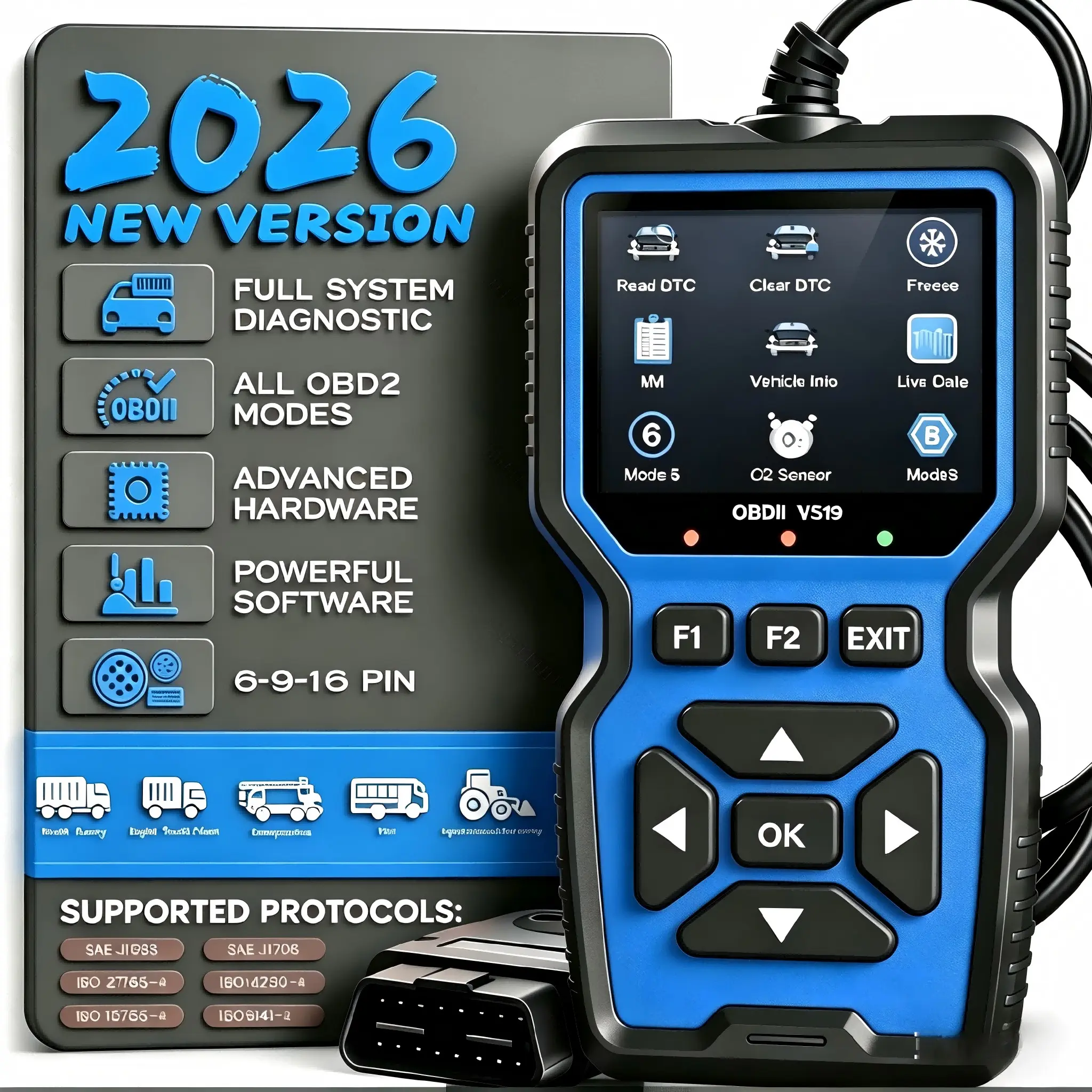 Professional Obd2 Scanner, Enhanced Engine Fault Code Reader and Reset Tool, Advanced Obdii/eobd Car Diagnostic Scanner for 1996+ Models, No Battery Required