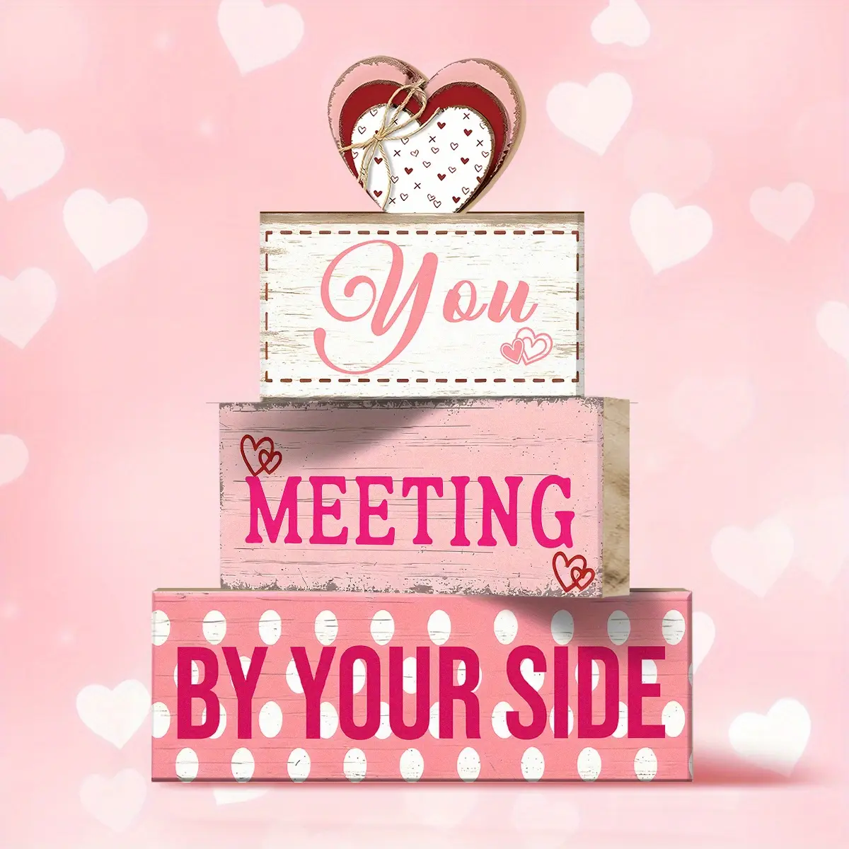 4 Pcs Valentine Table Decor Wooden Pink Love Decoration, Valentine's Day Valentine Be your side Centerpiece, Sweet home Tiered Tray Decor Red Heart Block Signs Gift for Farmhouse Home Kitchen, valentine's day display set