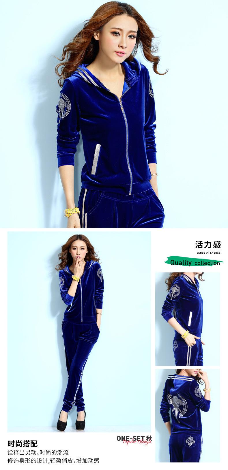 Must-Have 2026 Women's Velvet Tracksuit - Hooded Elephant Embroidered 2 Piece Sportswear Set