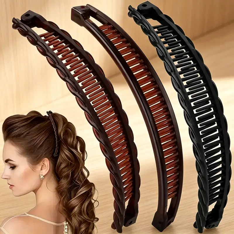 3-Pack Large Banana Hair Clips for Women - Extra Strong Non-Slip Clips for Thick Curly/Wavy Hair, Vintage Tooth Clips - Heavy-Duty Hair Accessories for Updos, Ponytails, and Buns - Perfect Valentine's/Mother's Day Gift, Wave Design