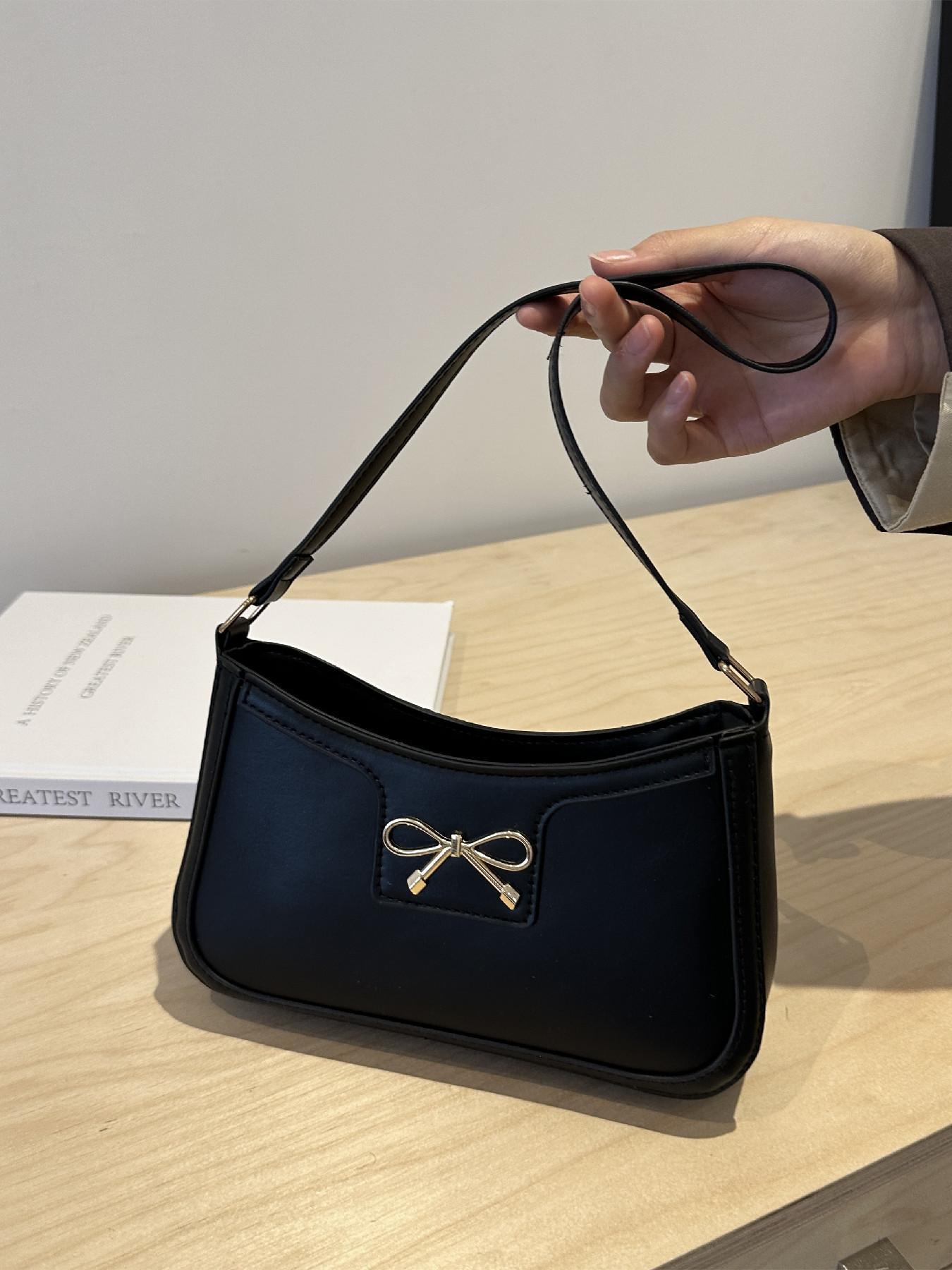 Women's Fashionable Solid Color Bow Decorated Shoulder Bag for Daily Use, Casual Trendy Versatile Daily Commuting Bag