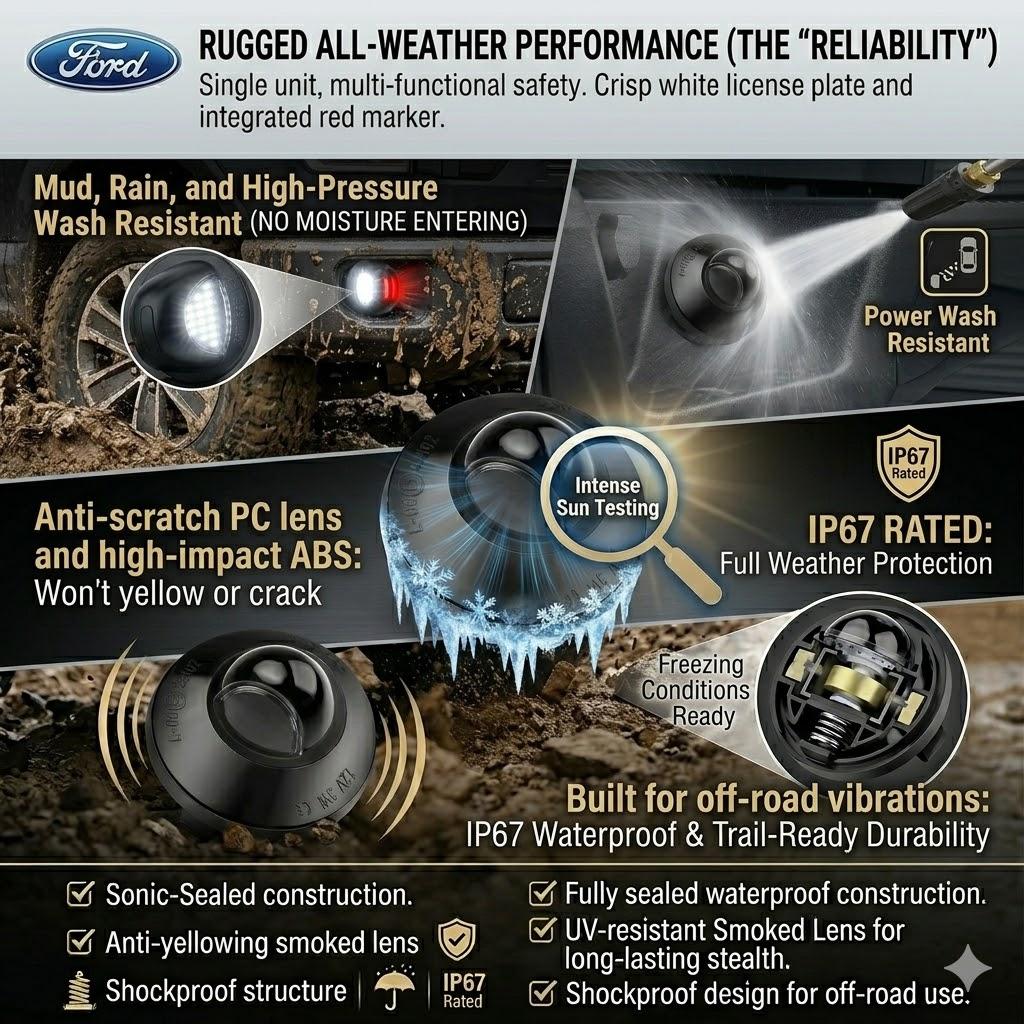 LED License Plate Light Assembly for Ford F150 F250 F350 Super Duty Ranger Explorer Bronco Excursion Expedition 2Pcs Red OLED Neon Tube Pure White LED Tag Lamp Replacement Plug and Play