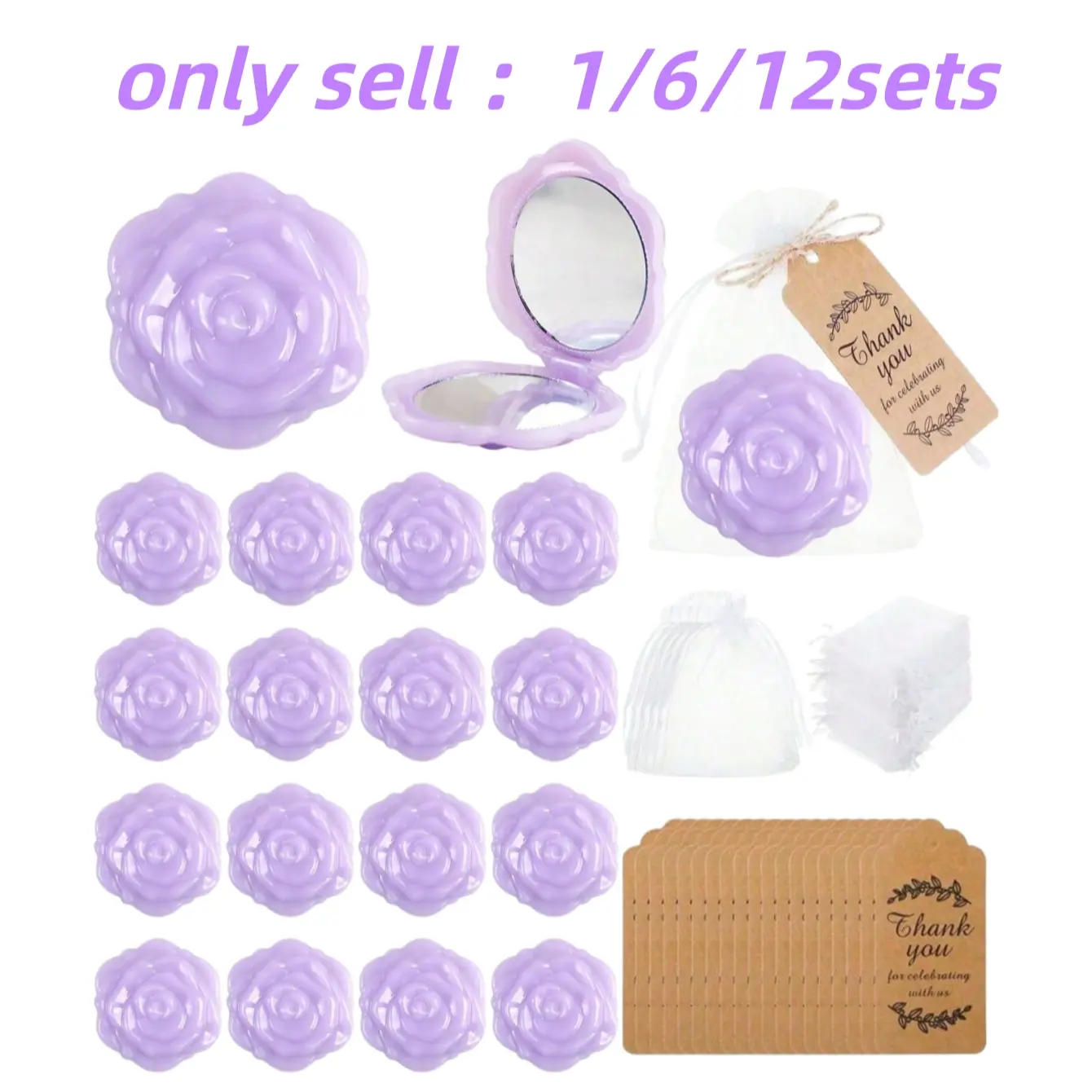 Bridal Shower Favors Rose Design Mirrors, Plastic Compact Mirrors with Organza Bags, Wedding Party Gifts, Bridesmaid Gifts for Guests