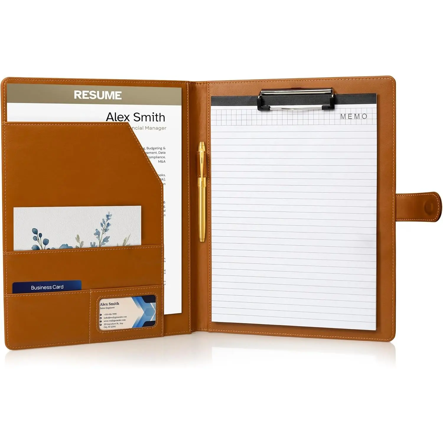 Professional Padfolio with Notepad Included | Faux Leather Portfolio Folder with Clipboard, Resume Folder, Legal Pad Holder, Business Card Holder | A4 Letter Size | Brown