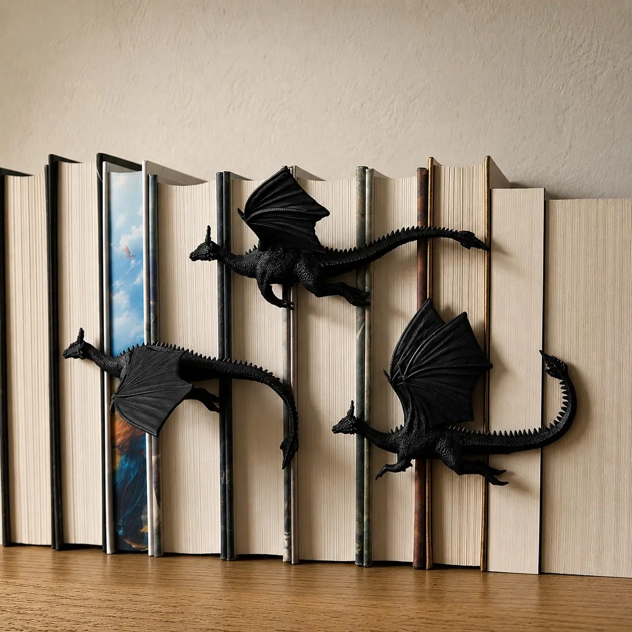 Dragon Bookshelf Decor, Flying Dragon Spine Hugger, Bookish Gift for Fantasy Fans, Fourth Wing Set of 3pcs, Unique Home Decoration, Collectible Home Decor