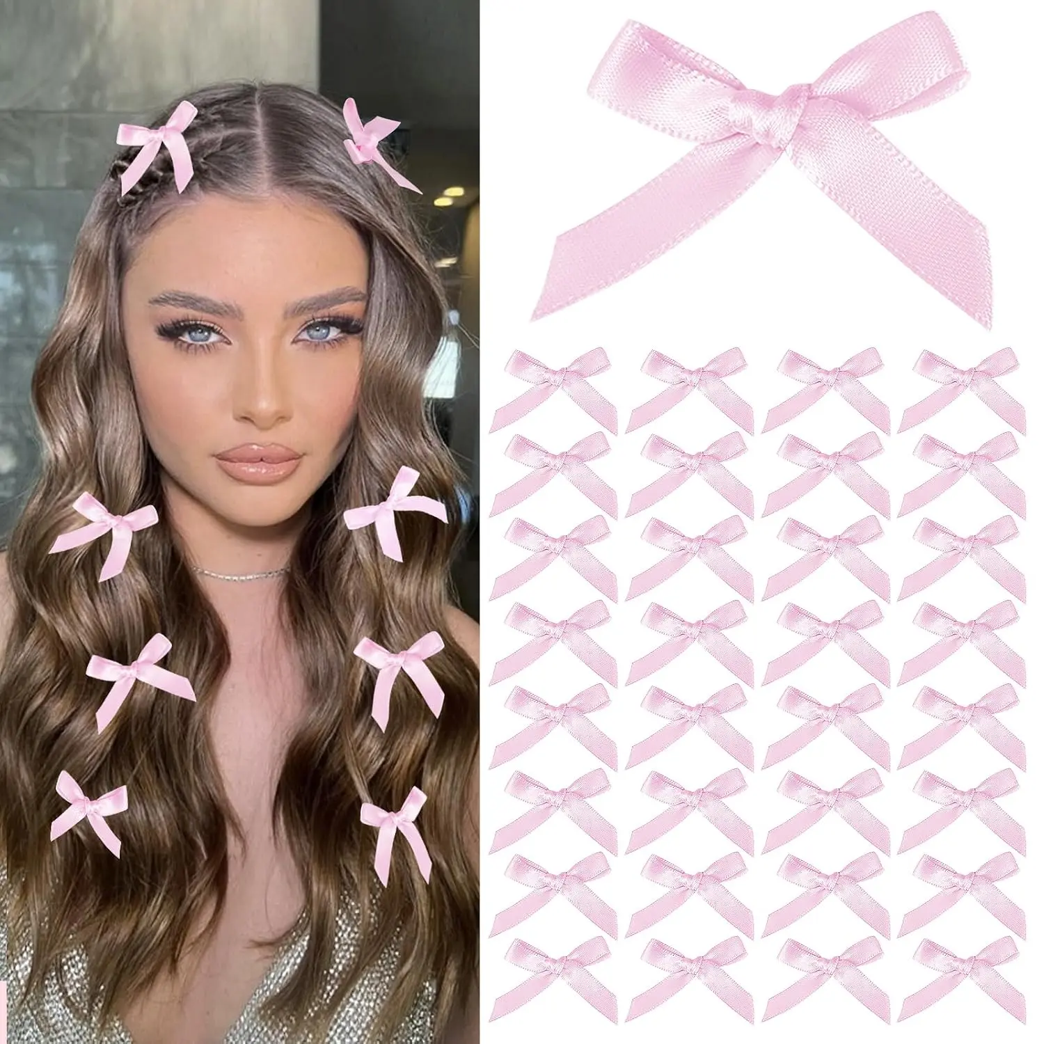 100 count Bow Hair Clips, Small Hair Bow Clip for women Girls, Mini Cute bowknot Hair Clips Barrettes Pins Metal Y2k Hair Accessories for Braids Teens Stage Concert Christmas Ballet Style()