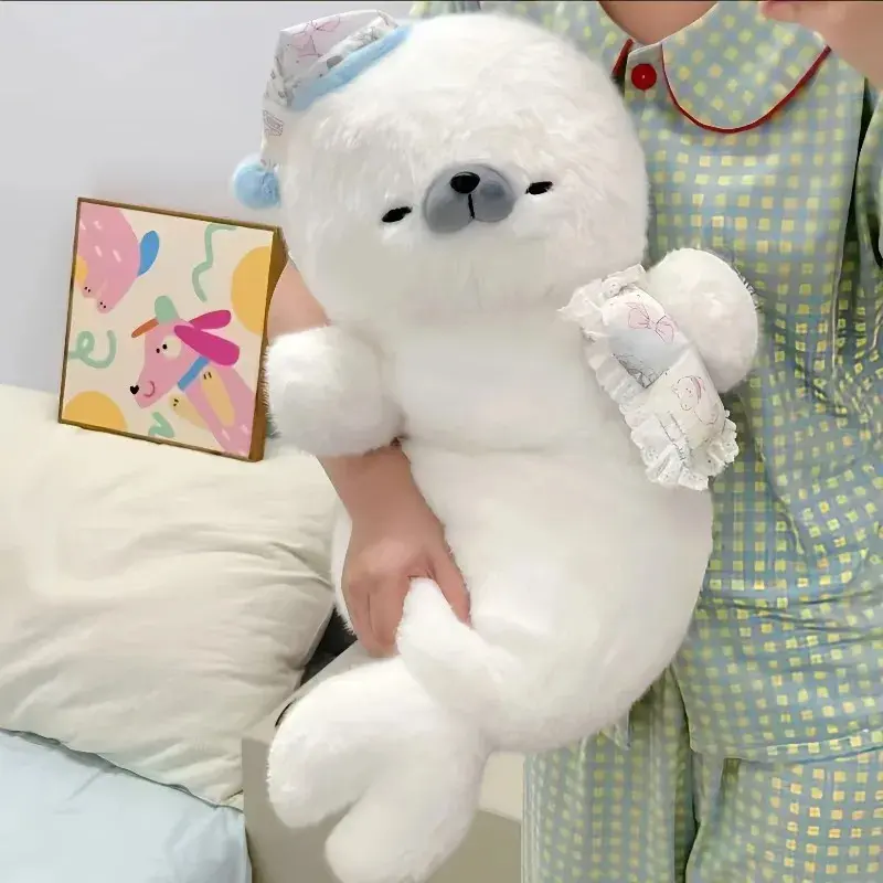 New Kawaii Sleeping Seal Plush Doll - Soft Stuffed Animal, Cartoon Anime Figure, Unisex Cute Pillow with Holding Fish, Manual Gift Option, 1-2cm Error Notes, Birthday Fun Companion (Toys & Hobbies, Dolls & Stuffed Toys Category), Kawaii Soft Stuffed Plush