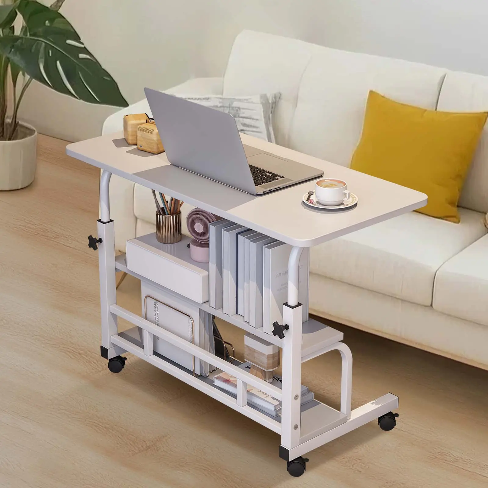 Adjustable Height Mobile Standing Desk with Wheels – Portable Rolling Laptop Table – Compact Computer Desk – Home Office & Small Spaces – White, 80 x 40CM