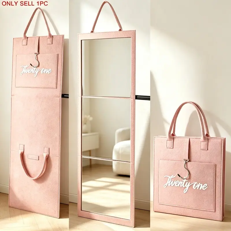 Large‑Size Foldable Spliced Full‑Length Mirror, Portable with Felt Storage Handbag, Hole‑Free Hanging for Door & Wall, High‑Definition Distortion‑Free Dressing Mirror, Space‑Saving for Dorm, Rental House, Home, Business Trip and Travel