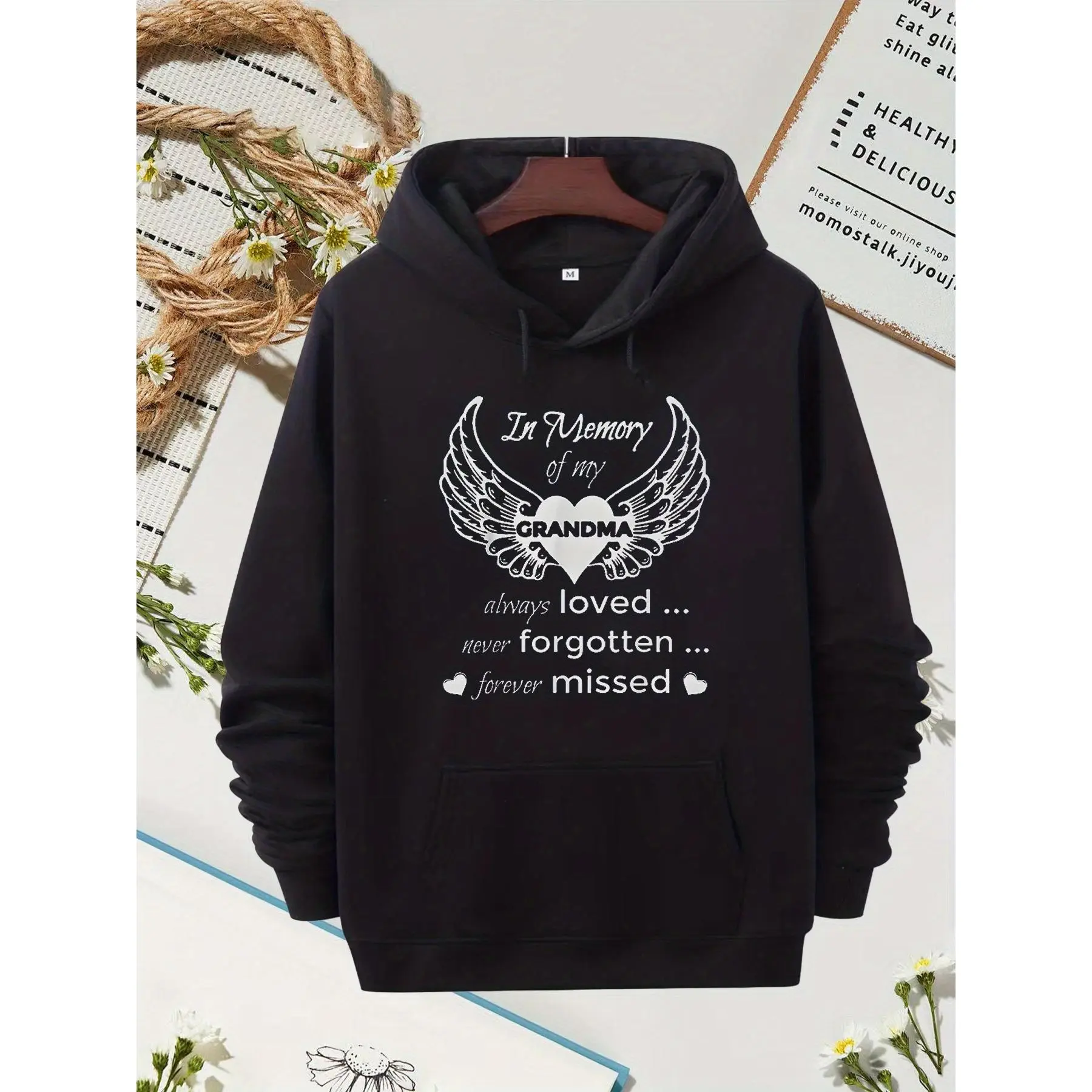Men's In Loving Memory of Grandma Hoodie - Memorial Keepsake with Grandma Portrait/Picture, Machine Washable Winter Knitwear, Comfortable  Sweatshirt for Bereavement Gift & Casual Remembrance Apparel