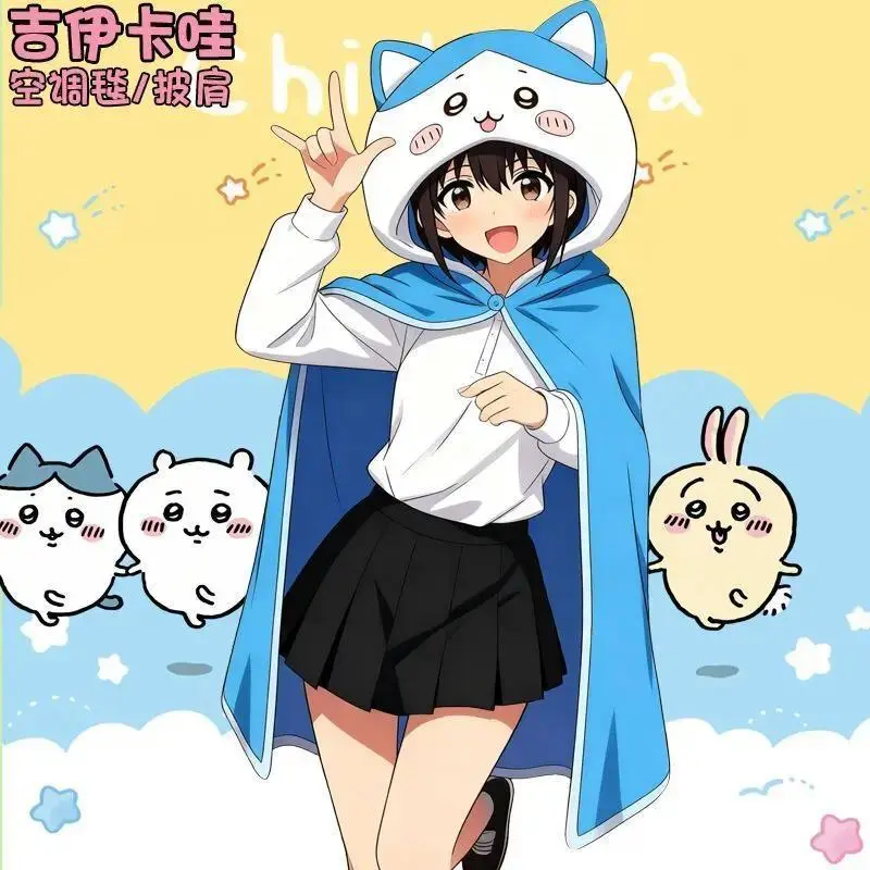 2026 new hot item Kawaii Chiikawa Hachiware Hooded Blanket Cozy Usagi Cosplay Cloak Soft Throw Blanket for Adults Teens nap Warm Wrap Shawl