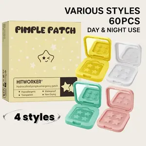 Star Water Gel Pimple Concealer Patches, Fashionable Makeup Essential, Independent Packaging with Mirror, Portable, 60 Patches