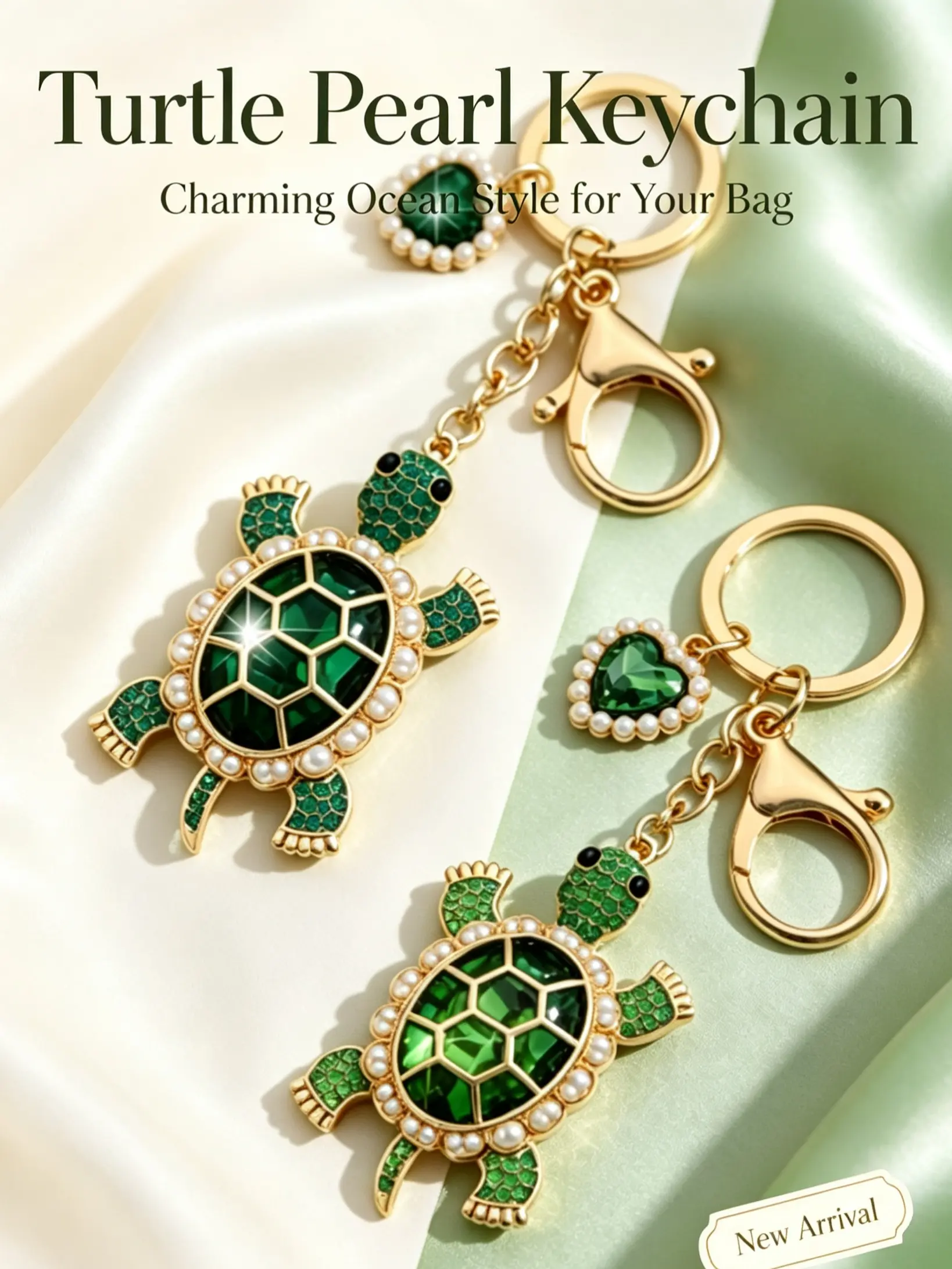 Vintage Turtle Rhinestone Pearl Keychain, Luxury Gold Plated Bag Charm, Cute Animal Crystal Key Ring, Fashion Bag Pendant Jewelry Gift For Women