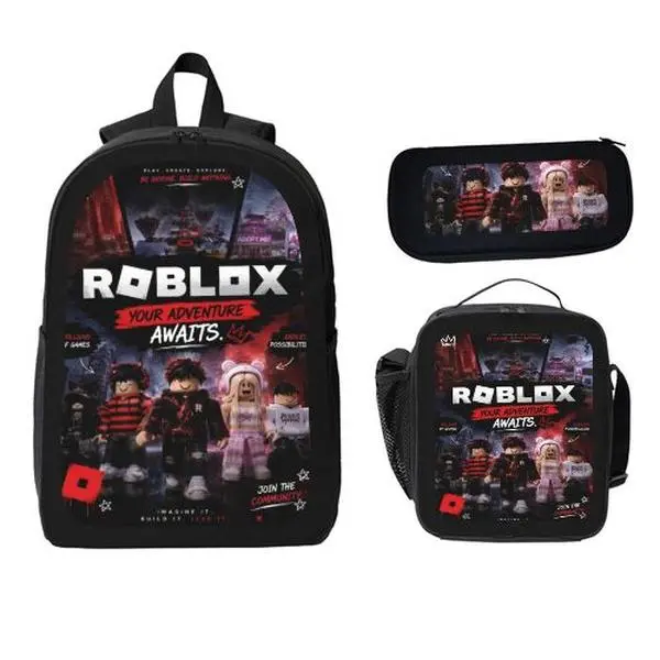 Roblox 3-in-1 Gaming Backpack Set - Character-Print Backpack, Thermal Lunch Box, Zipper Pencil Case, Back-to-School Essential for Kids with Bold Roblox Lettering